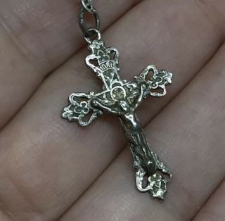 Vintage Italy Sterling Silver Cross Pendant Mariner Link 16.  5” Necklace 4
