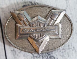 Vintage 1983 Harley - Davidson Motorcycles V Twin Silver Oval Belt Buckle