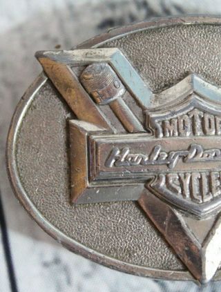 Vintage 1983 Harley - Davidson Motorcycles V Twin Silver Oval Belt Buckle 2