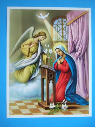 Catholic Print Picture Annunciation Virgin Mary Archangel Gabriel Large 12x16 "