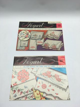 2 Vintage Vogart Embroidery Transfer Pattern 663 128 Florals For Pillowcases