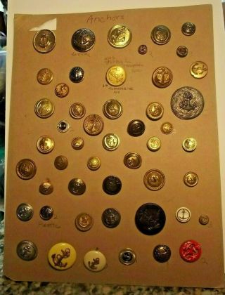 Card Of 49 Anchor Buttons - Vintage Military And Non - Military (821)