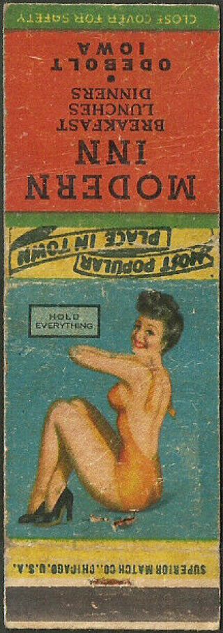 Girlie Pin - Up Modern Inn Vintage Matchbook Cover Odebolt,  Ia Iowa
