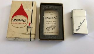 Rare Vintage Zippo Slim Lighter W/ Signature Advertising W/ Box