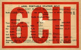 6cii E.  D.  Mcneely L.  A. ,  Ca 1930 W/ Franklin Stamp Vintage Ham Radio Qsl Card