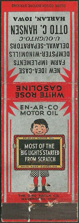 Early Dealer Of En - Ar - Co Motor Oil And White Rose Gasoline From Harlan,  Ia Iowa