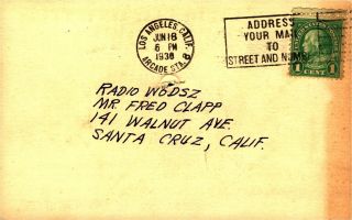 W6TE W.  Breuer Los Angeles,  CA 1930 w/ Franklin Stamp Vintage Ham Radio QSL Card 2