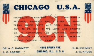 9cn A.  C.  Agazim Chicago,  Il 1930 W/ Washington Stamp Vintage Ham Radio Qsl Card