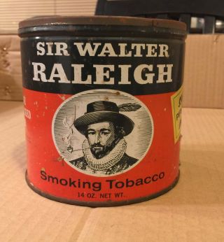 Vintage Sir Walter Raleigh Smoking Tobacco 14 Oz Large Tin Can