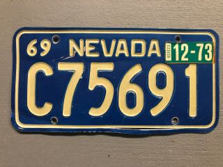 Vintage 1969 Nevada License Plate Blue/ White C75691 1973 Sticker
