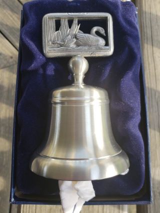 Vintage Crown And Rose Pewter Christmas Bell Seventh Day Seven Swans a Swimming 4