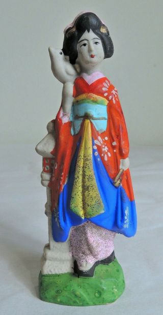 5.  5 Inch Japanese Vintage Porcelain Doll : Maiko And Pigeon