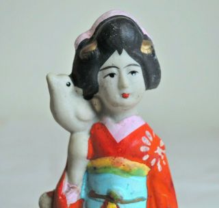 5.  5 inch Japanese Vintage Porcelain doll : Maiko and Pigeon 2