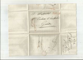 Stampless Folded Letter: 1832 Torino,  Italy Red Sl