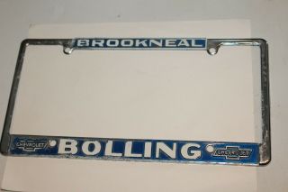 Vintage Bolling Chevrolet Brookneal Va.  License Plate Frame