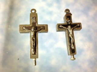 2 Vintage Crucifix Catacombs Soil Relic Reliquary Ground From Catacombs Estate
