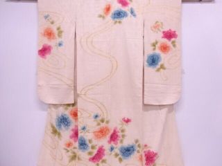 72909 Japanese Kimono / Antique Furisode / All Shibori / Stream With Flower