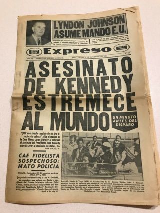 Nov 23,  1963 Expreso Latin Newspaper President John F Kennedy Killed Peru News