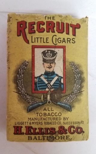 Vintage Advertising The Recruit Little Cigars Cigarette Box Tin Z - 217