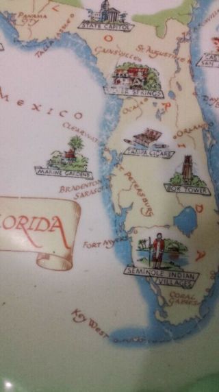 Vintage Souvenir Ashtray State of Florida,  Miami Ceramic - Pre - Disney Round Green 5