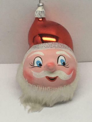 Vintage De Carlini Santa Christmas Ornaments Blown Italy Glass Santa Heads