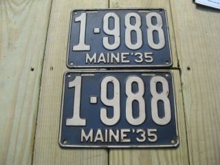 1935 35 Maine Me License Plate Pair Set Yom 1988 88