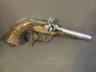 Vintage Copper And Chrome Ornate Flintlock Pistol Gun Cigarette Lighter