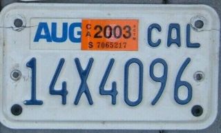California 2003 Motorcycle Cycle License Plate 14 X 4096