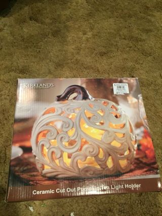 Kirklands Ceramic Cut - Out Pumpkin Tea Light Holder - 9”