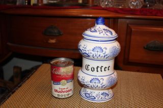 Vintage Blue Onion Coffee Canister Blue & White