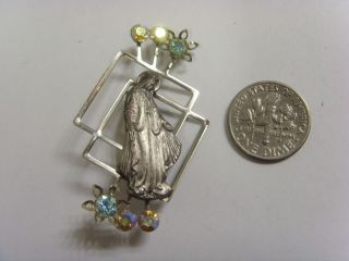 antique catholic faith religious Saint Mary miraculous brooch rhinestones 50239 4