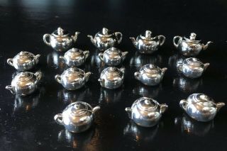 15 Total Eleven 1/2” And Four 1” Silver Metal Tea Pot Kettle Place Card Holders