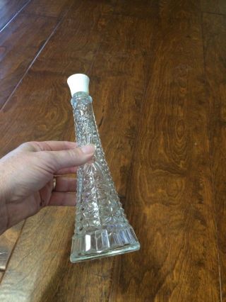 Vintage 9 " Tall Pressed Glass Perfume Bottle Clear Glass W/ Screw On Lid Empty
