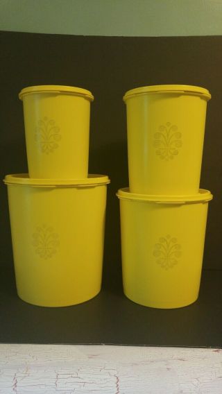 Vintage Tupperware Sunshine Yellow Set Of 4 Servalier Canisters
