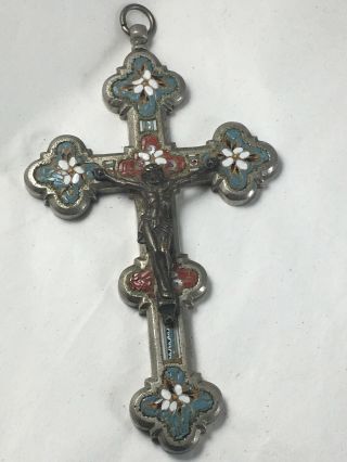 Grand Tour 4 - 1/4” Antique Micro Mosaic Italian Crucifix Roman Cross Pendant