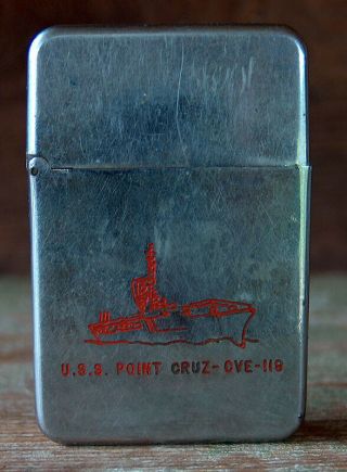 Estate Find Vintage Neff & Co Military Lighter Uss Point Cruz Cve - 119