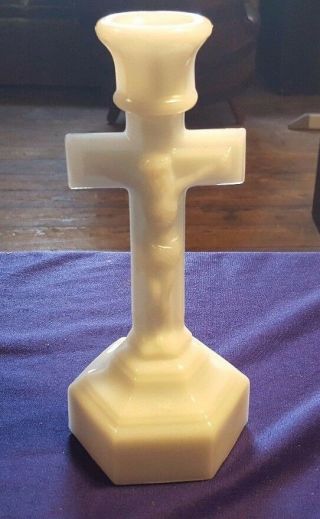 Vintage 9 " Milk Glass Jesus Crucifix Candle Holder Votive