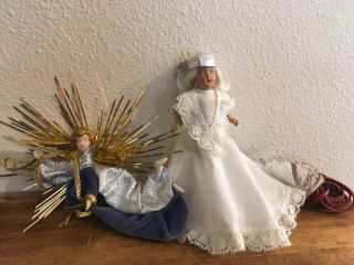Antique Vintage Angel Christmas Tree Topper Composition With Wax Angel
