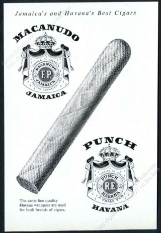 1957 Punch Havana Cuban Cigar Macanudo Jamaica Illustrated Vintage Print Ad