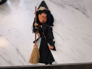 Vintage Early Halloween Witch On A Broom Figure Decoration