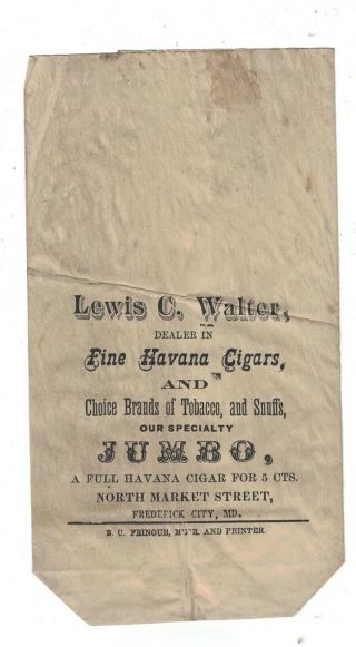 Advertising Bag For Lewis C.  Walter Dealer In Tobacco N.  Market St.  Frederick Md