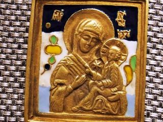 Russian Bronzes Enamel Icon Mother Of God Saint Mary With Jesu икона