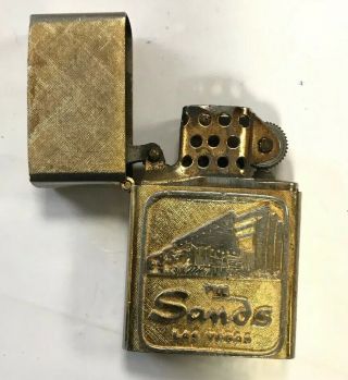 Vintage The Sands Las Vegas Florentine 14k Gold Plated Refillable Lighter 2