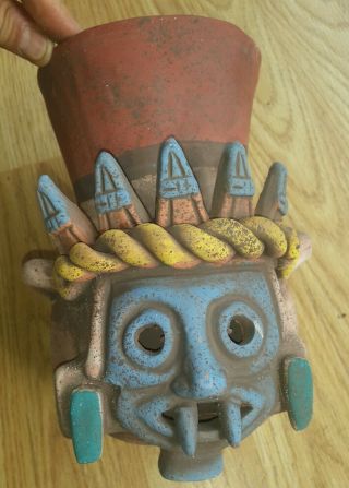 Awesome Pre Columbian Style Aztec Rain God Tlaloc Jar Clay Figure Mexico Maya