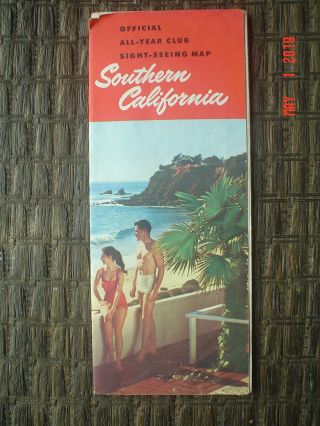 Official All Year Club Sight Seeing Map Of Southern California - 1956