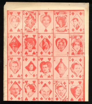 1928 W565 Strip Card Uncut Sheet Panel Of 20 W/ Actors & Actresses Jackie Coogan