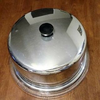 Vintage 60s Retro Chrome Dome Cake Saver W/glass Plate