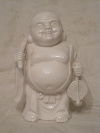 Vintage Buddah Statue Figure Ceramic Or Porcelain Asian Oriental Smiling Buddha