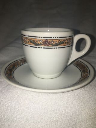 Vintage Railroad China Demitasse Cup & Saucer Unusual Pattern Great Shape
