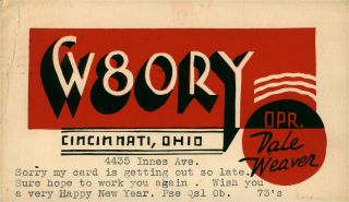 W8ory Dale Weaver Cincinnati,  Ohio 1937 W/ Stamp Vintage Ham Radio Qsl Card